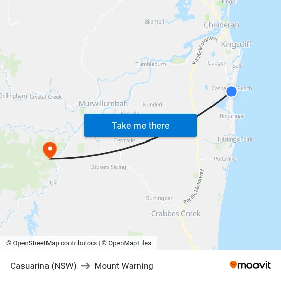 Casuarina (NSW) to Mount Warning map