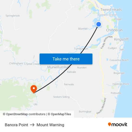 Banora Point to Mount Warning map
