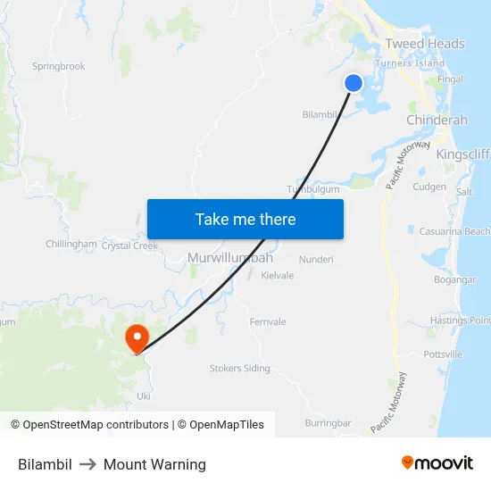 Bilambil to Mount Warning map