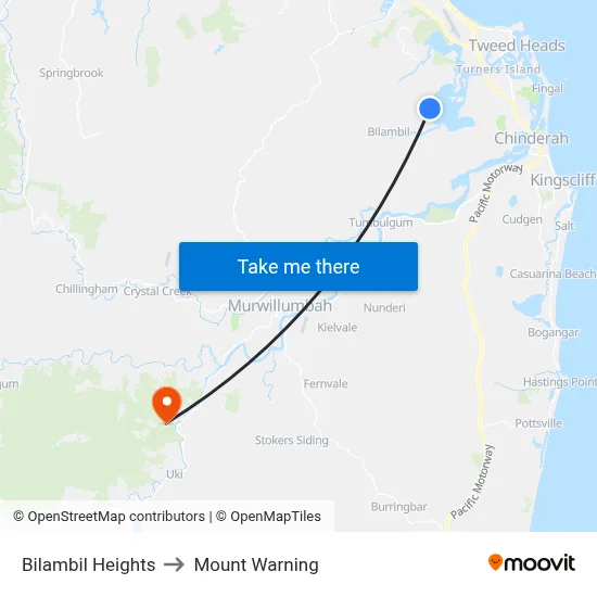 Bilambil Heights to Mount Warning map