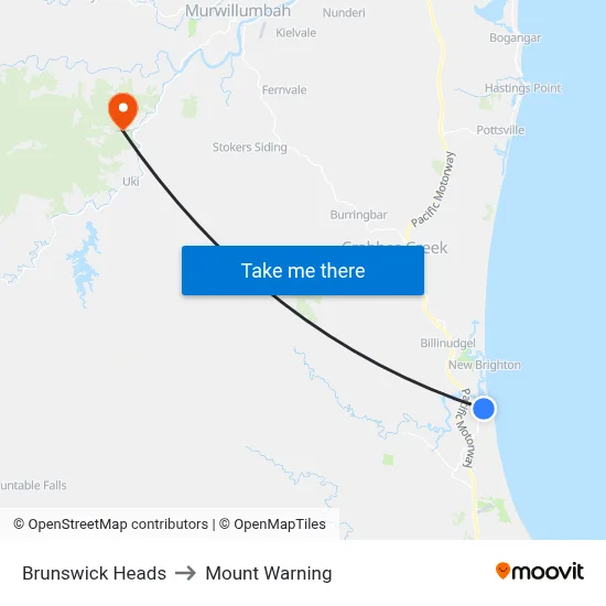 Brunswick Heads to Mount Warning map