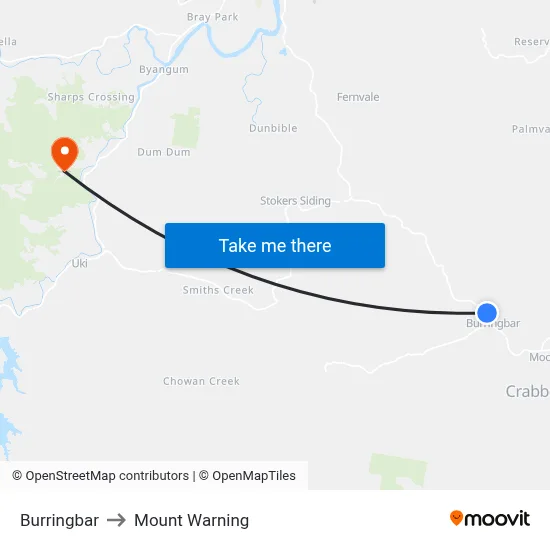 Burringbar to Mount Warning map