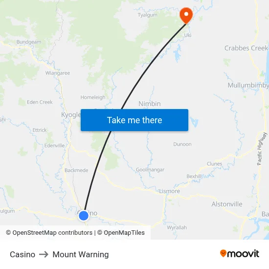 Casino to Mount Warning map