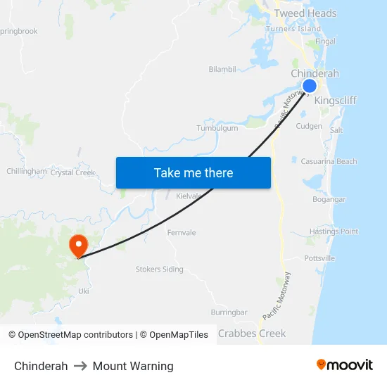 Chinderah to Mount Warning map