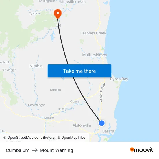 Cumbalum to Mount Warning map