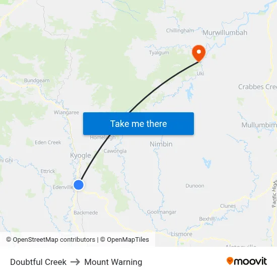 Doubtful Creek to Mount Warning map