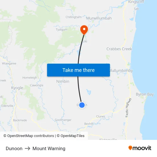 Dunoon to Mount Warning map