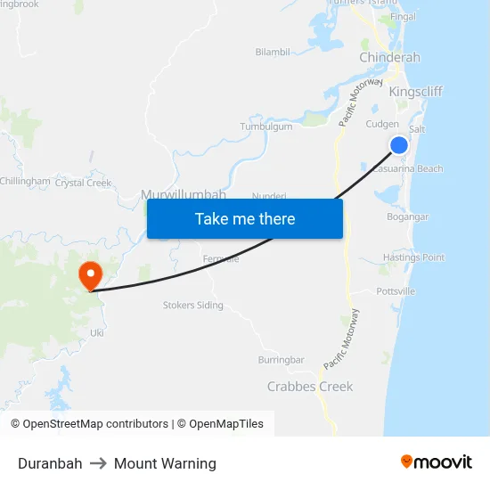 Duranbah to Mount Warning map