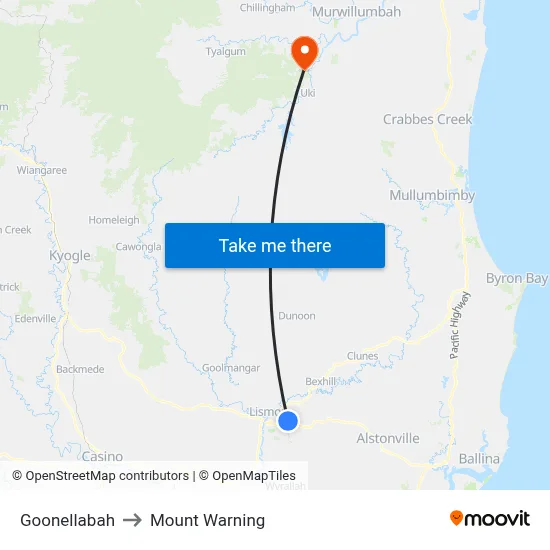 Goonellabah to Mount Warning map