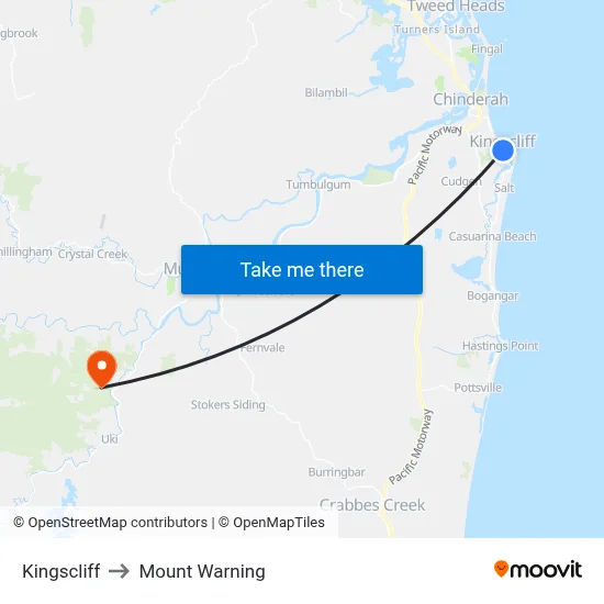 Kingscliff to Mount Warning map
