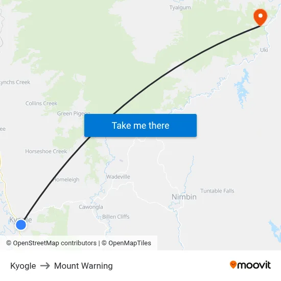 Kyogle to Mount Warning map