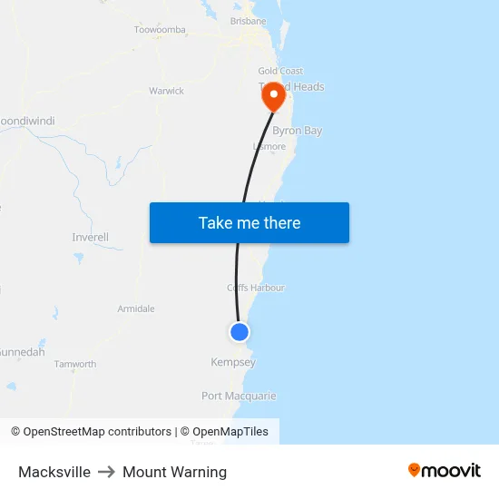 Macksville to Mount Warning map