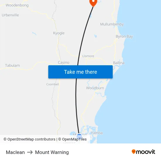 Maclean to Mount Warning map