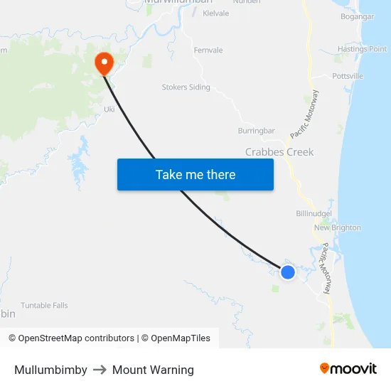 Mullumbimby to Mount Warning map