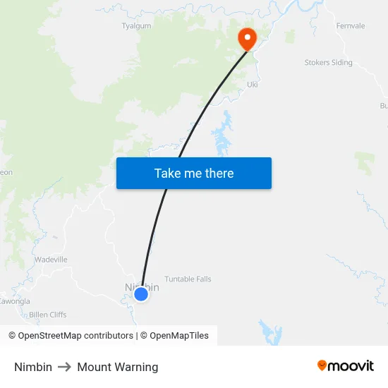 Nimbin to Mount Warning map