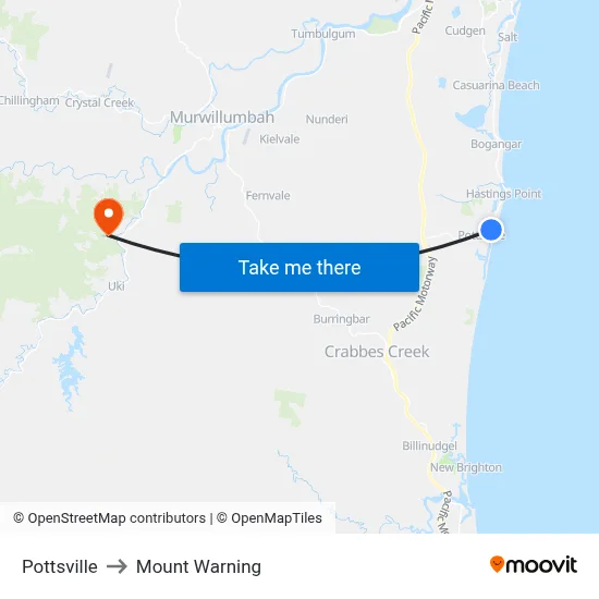 Pottsville to Mount Warning map