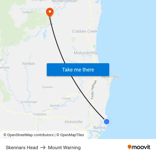 Skennars Head to Mount Warning map