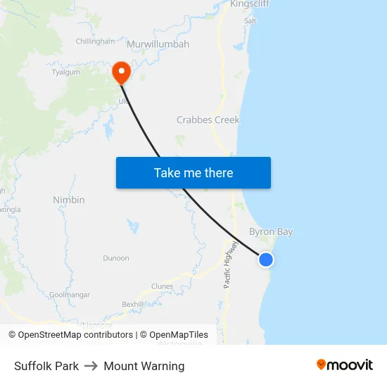 Suffolk Park to Mount Warning map