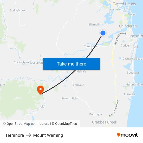 Terranora to Mount Warning map
