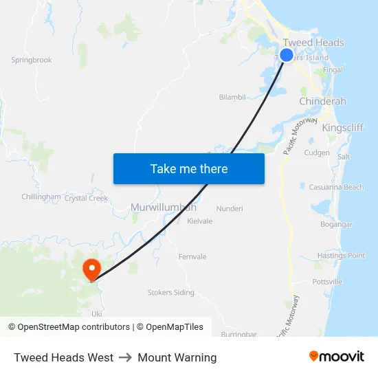 Tweed Heads West to Mount Warning map
