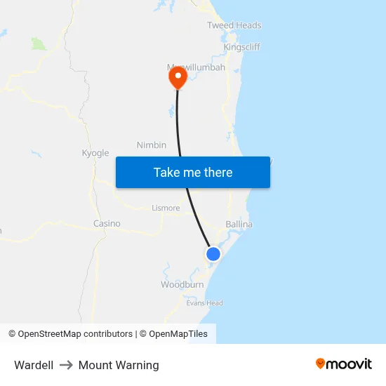 Wardell to Mount Warning map