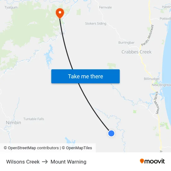 Wilsons Creek to Mount Warning map