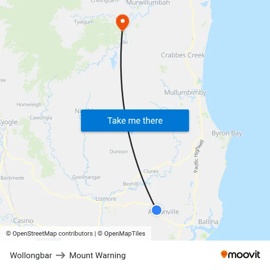 Wollongbar to Mount Warning map