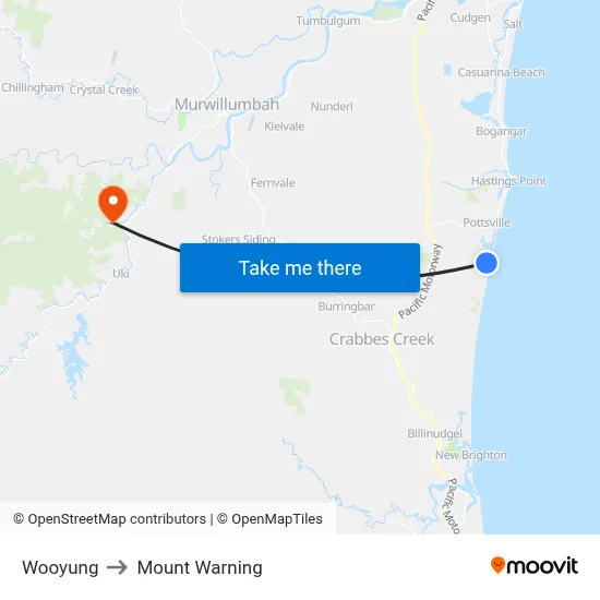 Wooyung to Mount Warning map