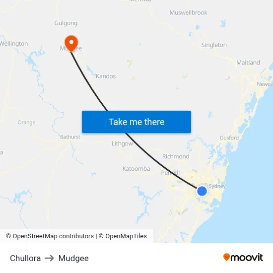 Chullora to Mudgee map
