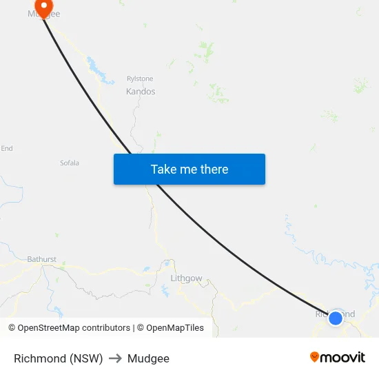 Richmond (NSW) to Mudgee map