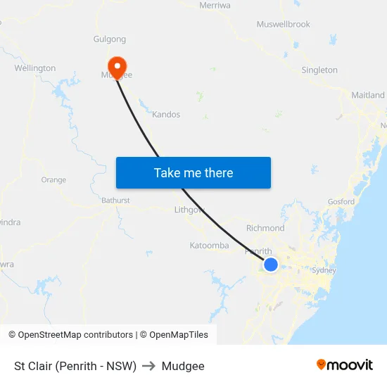 St Clair (Penrith - NSW) to Mudgee map