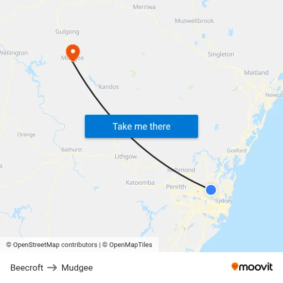 Beecroft to Mudgee map