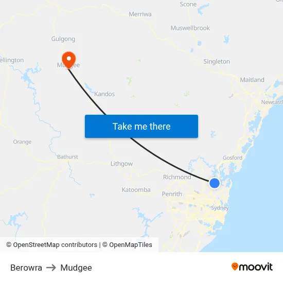 Berowra to Mudgee map