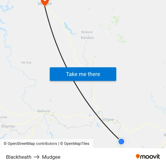 Blackheath to Mudgee map