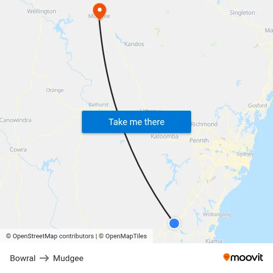 Bowral to Mudgee map