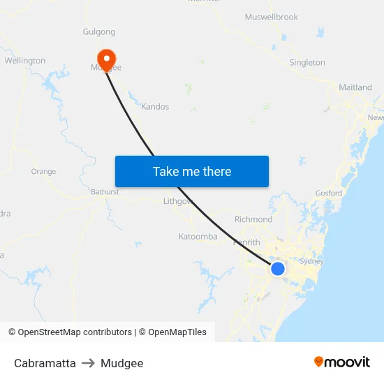 Cabramatta to Mudgee map