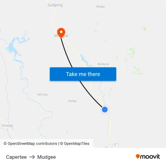 Capertee to Mudgee map
