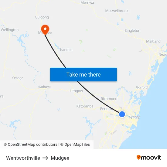 Wentworthville to Mudgee map
