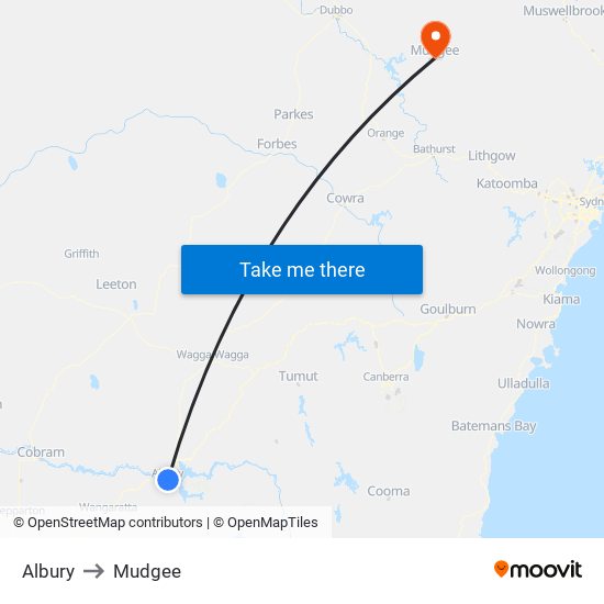 Albury to Mudgee map