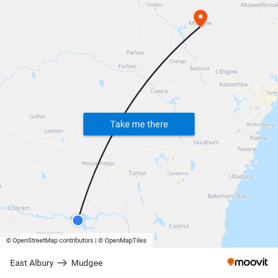 East Albury to Mudgee map