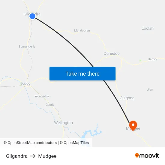 Gilgandra to Mudgee map
