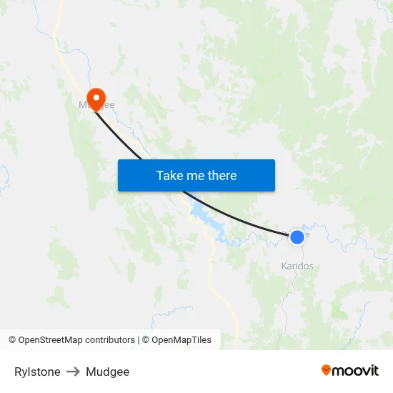 Rylstone to Mudgee map