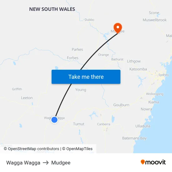 Wagga Wagga to Mudgee map