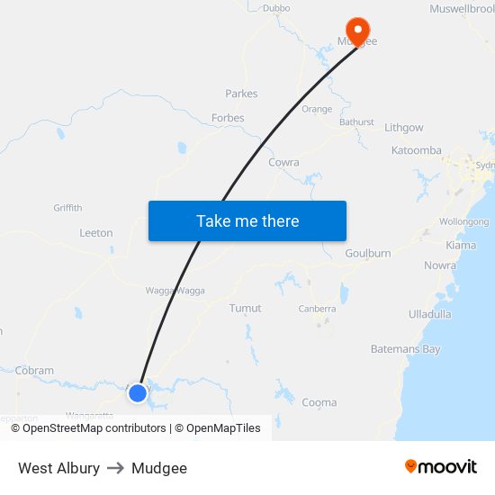 West Albury to Mudgee map