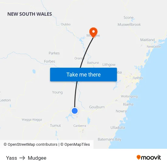 Yass to Mudgee map