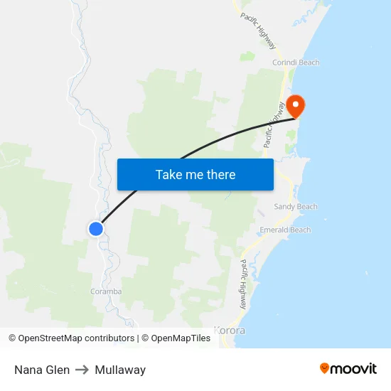Nana Glen to Mullaway map
