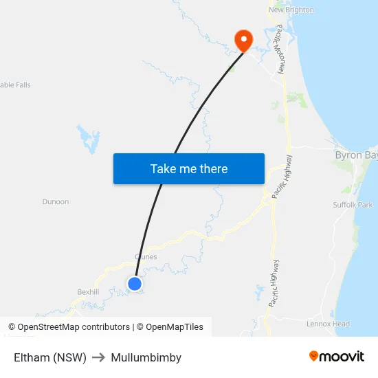 Eltham (NSW) to Mullumbimby map