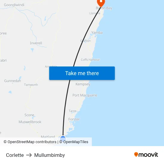 Corlette to Mullumbimby map