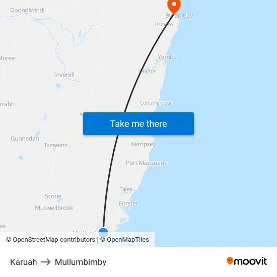 Karuah to Mullumbimby map