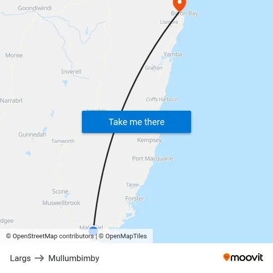 Largs to Mullumbimby map